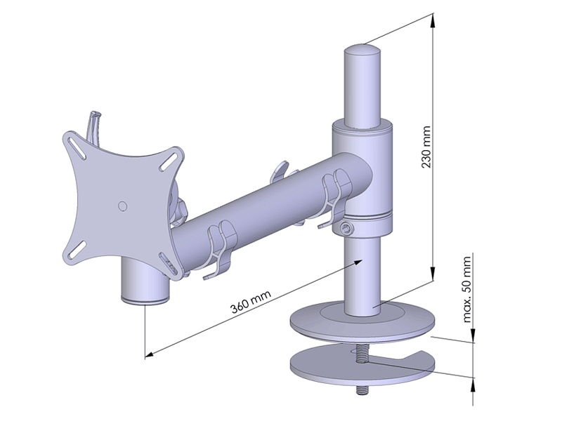 MonLines TFT-Star Tischhalterung Einbau ohne Kabelauslass grau Maße