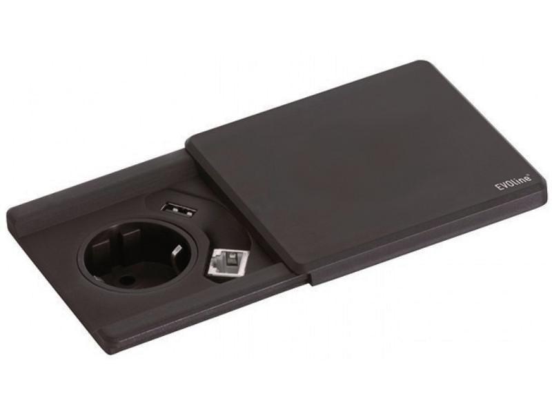 EVOline Square80 Einbausteckdose 1x Schuko mit USB und CAT6 Buchse