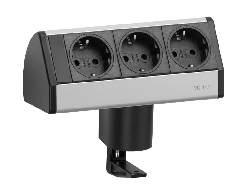 EVOline Dock Small 3x Steckdose mit Zwinge front EVOline Dock Small 3x Steckdose mit Zwinge front