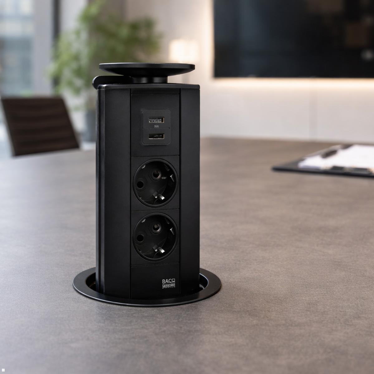 EVOline Port Steckdose 2-fach mit 2x USB-C Charger, schwarz, Anwendung Büro