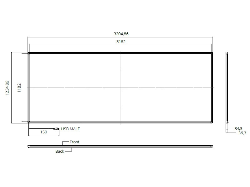i3 Technologies interaktives Whiteboard 135 Zoll Maße