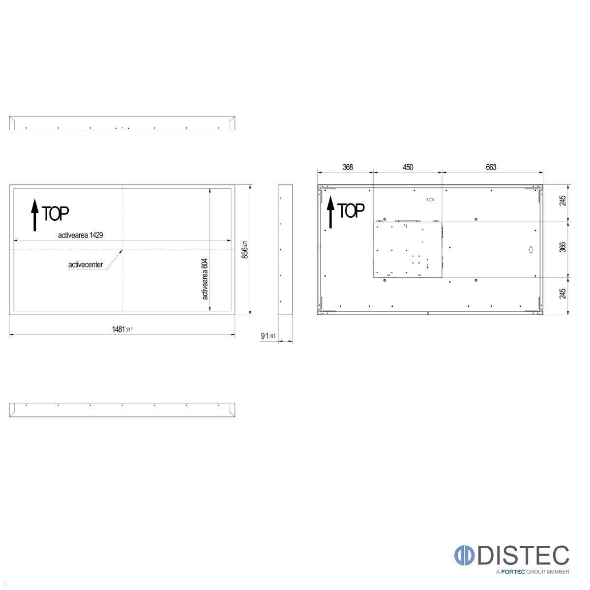 Distec BLO-Line A1 Brandschutz Monitor 64.5 Zoll PME Blende quer (DS-92-062Q) technische Zeichnung Distec BLO-Line A1 Brandschutz Monitor 64.5 Zoll PME Blende quer (DS-92-062Q) technische Zeichnung