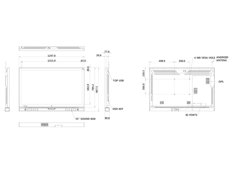i3 Technologies interaktives Touchdisplay HUDDLE 55 Zoll 4K (VSV0005535) Maße
