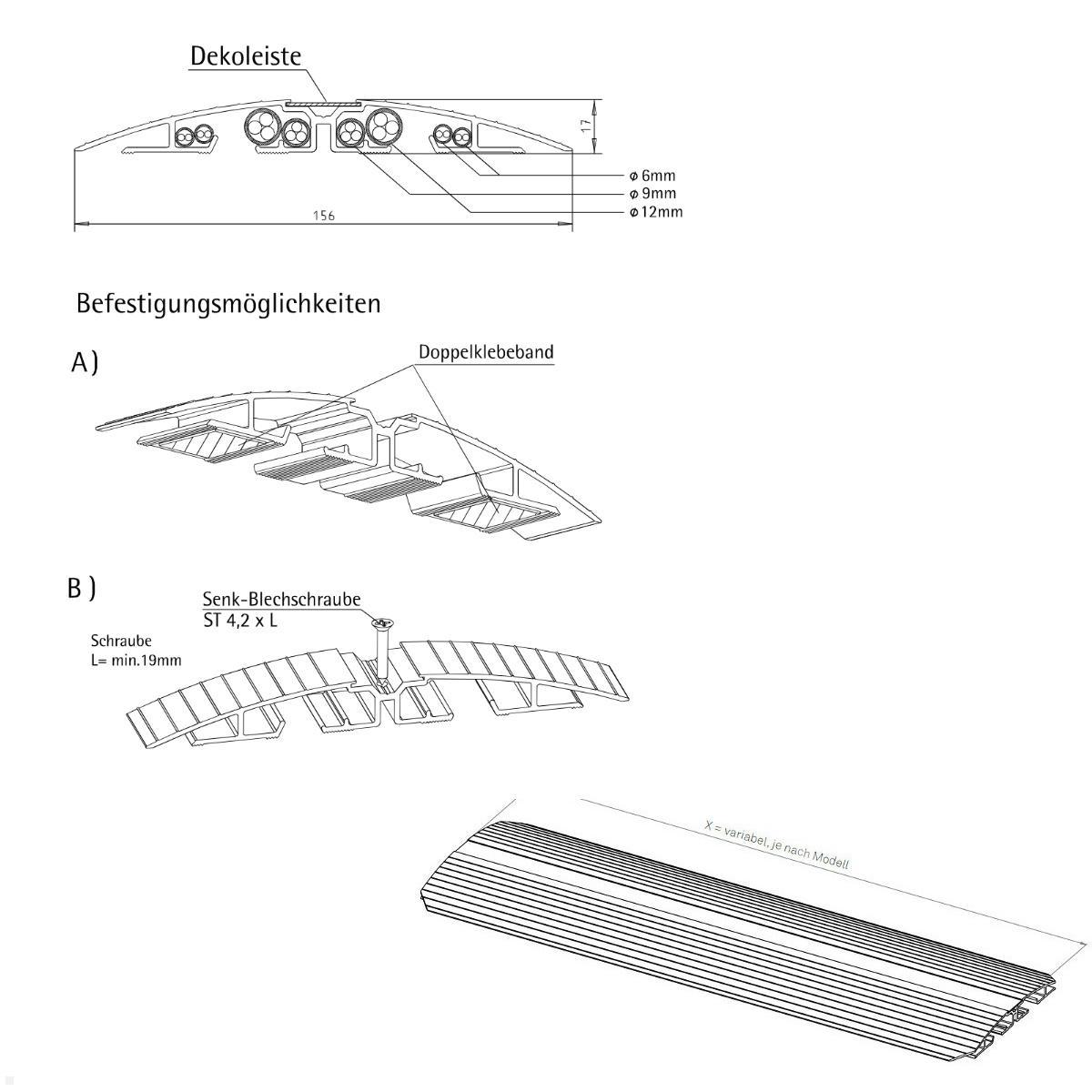 Kabelbrücke EVOline Bridge Aluminium verschraubbar 500mm, Zeichnung Maße Kabelbrücke EVOline Bridge Aluminium verschraubbar 500mm, Zeichnung Maße