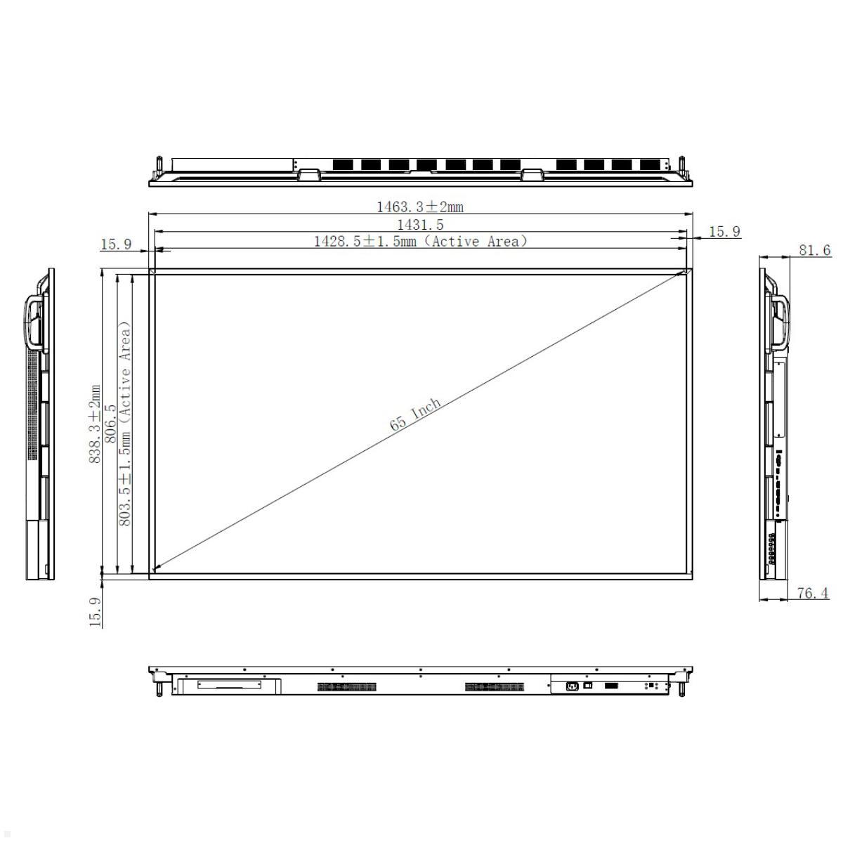 Clevertouch CL Pro Serie Commercial Display 65” (12965CLPRO), Maße Clevertouch CL Pro Serie Commercial Display 65” (12965CLPRO), Maße