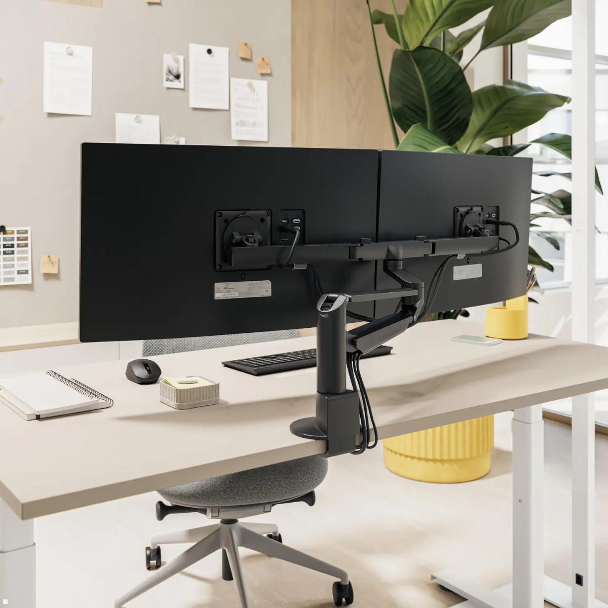 Novus Clu Plus X2 Monitorhalterung für 2 Monitore bis 27Zoll (992+2118+000), schwarz, ergonomische Monitor Tischklemme