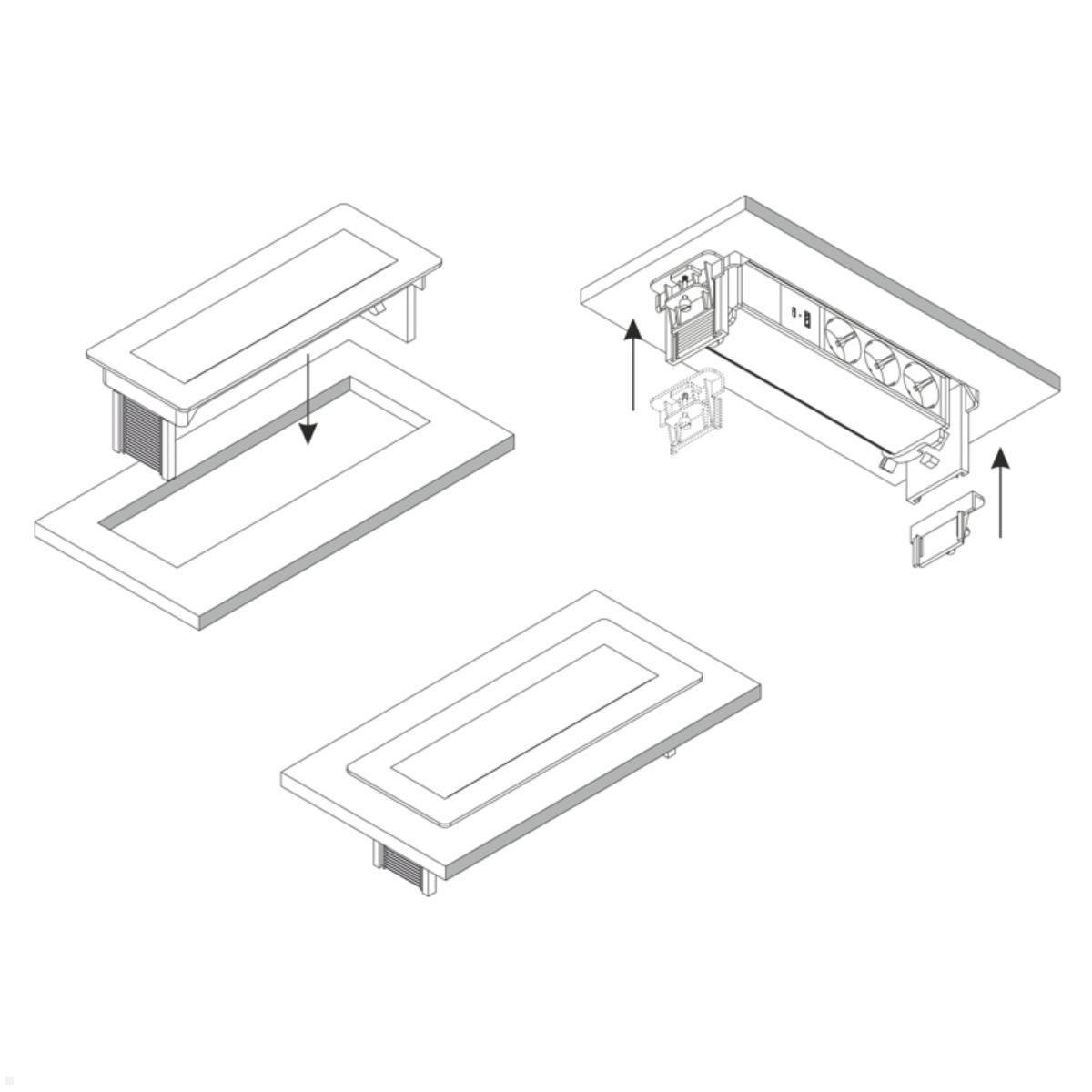 TecLines TES021B 3-fach Einbausteckdose mit USB A+C, schwarz, Steckdose mit USB Charger