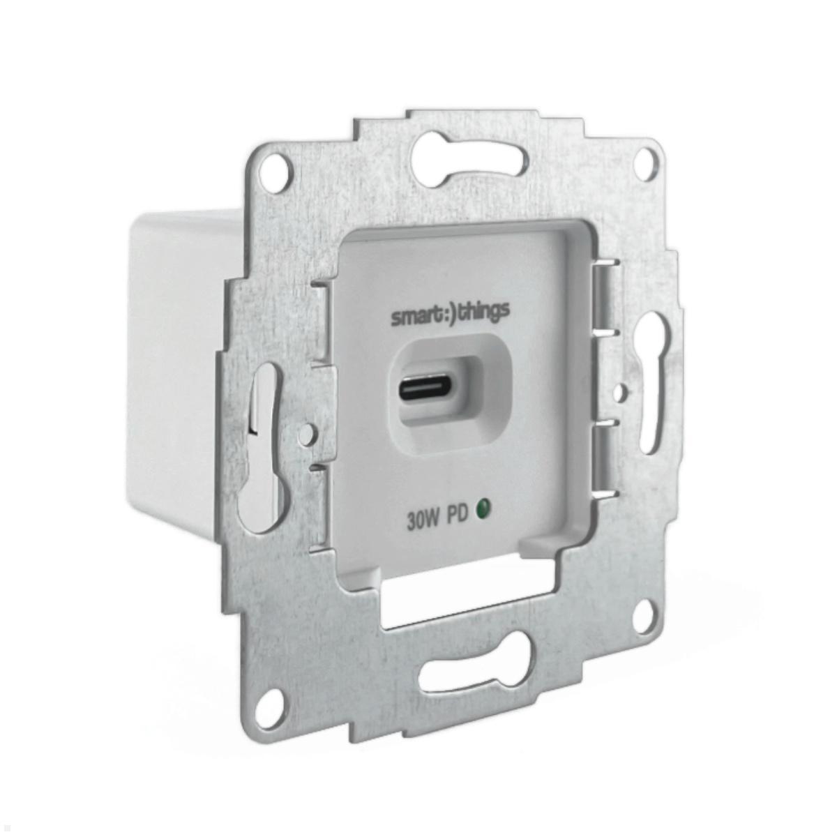 smart Things sCharge 30W Unterputz Netzteil sC30-EU C mit USB-C/C Kabel, seitliche Ansicht
