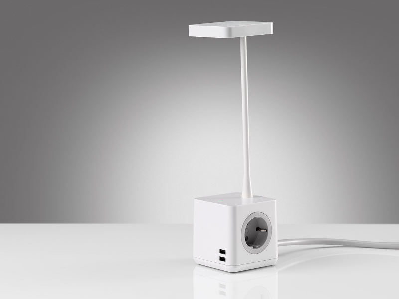 CBS Cubert LED Tischleuchte mit USB-Ports und Stromanschlüssen, weiß