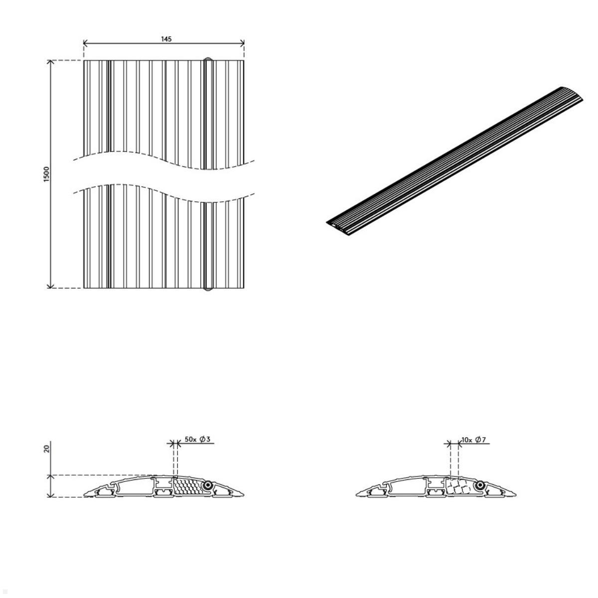 Dataflex Addit Kabelbrücke aufklappbar gerade 150 cm (31.423), Skizze