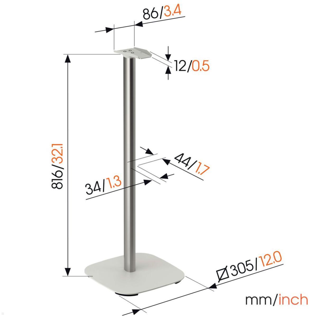 Vogels SFS 4133W Lautsprecher Ständer für Sonos Era 300, weiß, Abmessungen Vogels SFS 4133W Lautsprecher Ständer für Sonos Era 300, weiß, Abmessungen