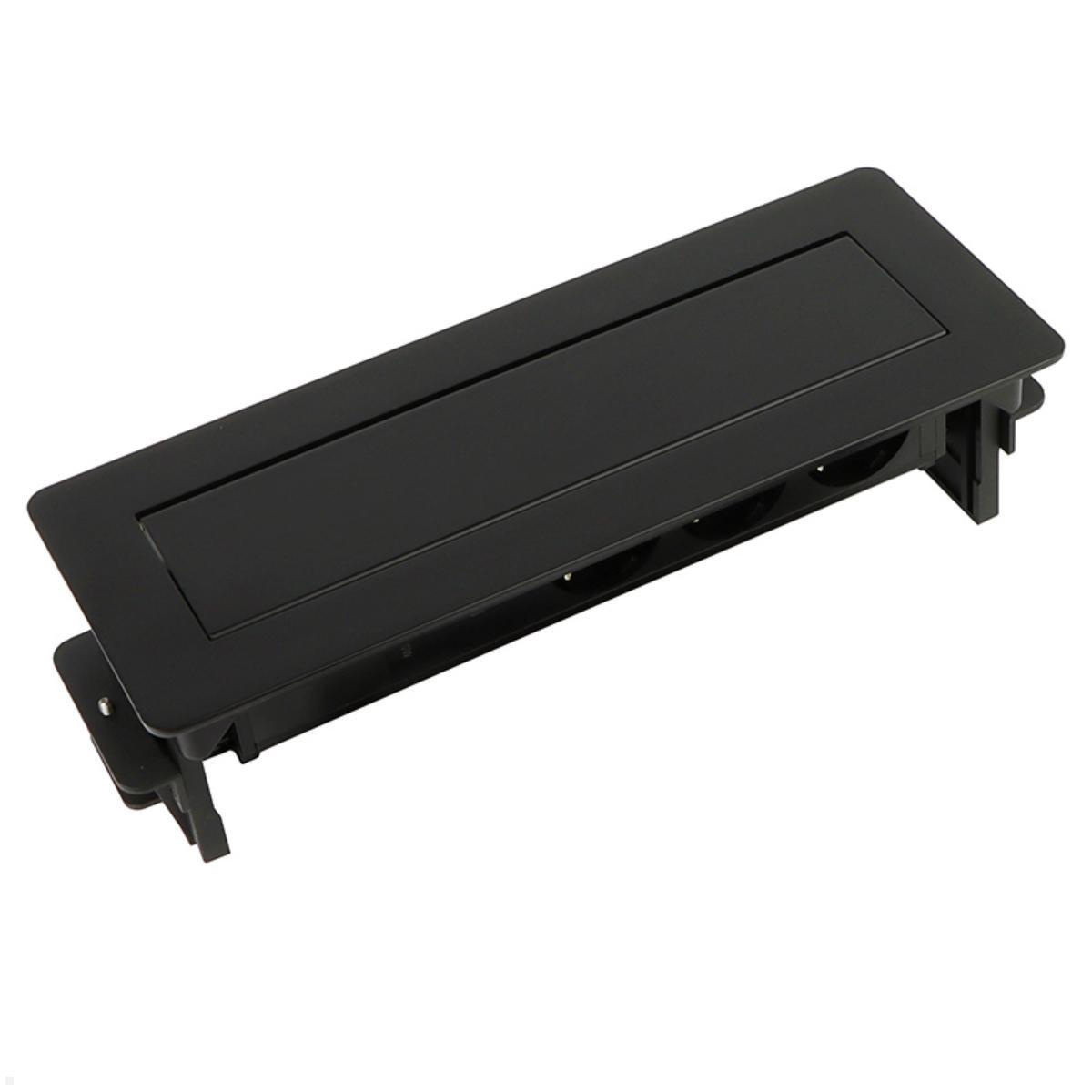 TecLines TES021B 3-fach Einbausteckdose mit USB A+C, schwarz, bündiger Einbau Schreibtisch
