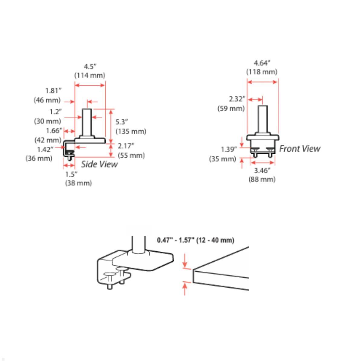 Ergotron LX Pro Tischfuß C-Klemme Maßangaben
