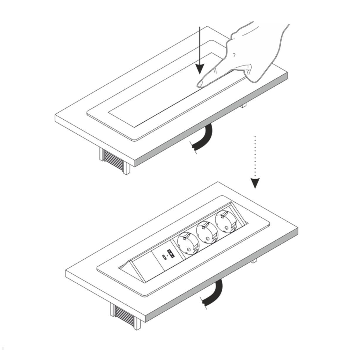TecLines TES021E 3-fach Einbausteckdose mit USB A+C, Edelstahl, Tischsteckdose zum Einbauen