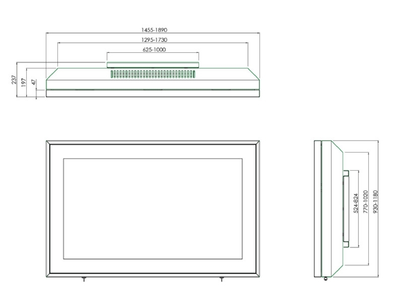 SmartMetals Indoor Gehäuse Wandhalter für Display 75 Zoll Hochformat Maße