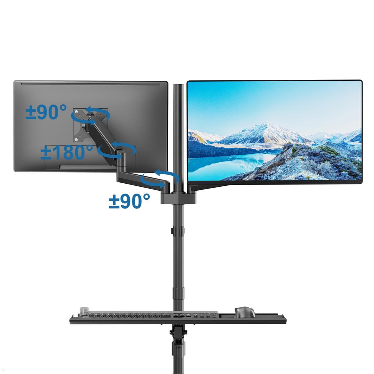 MonLines MBS020B dual Monitor Bodenstandfuß anschraubbar mit Tastaturhalterung, neigbar