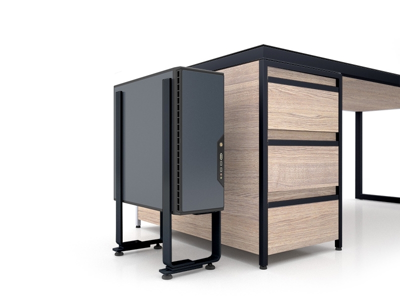 MonLines PC-Halterung Standfuß, schwarz Anwendungsbeispiel MonLines PC-Halterung Standfuß, schwarz Anwendungsbeispiel