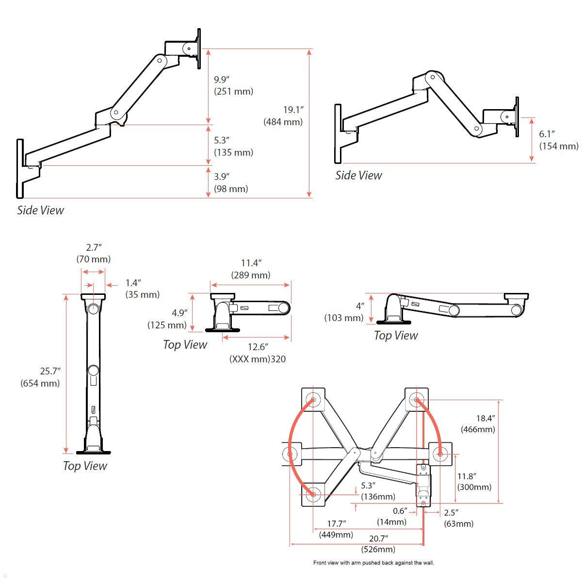 Ergotron LX Pro Monitor Wandhalterung schwenkbar bis 34 Zoll, Aluminium (45-683-026), flexible Bildschirmhalterung