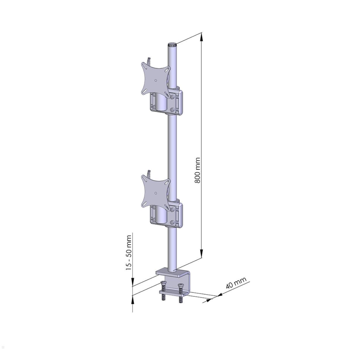 MonLines MTH251G Monitorhalter für 2 Curved Monitore übereinander bis 57 Zoll mit Tischklemme, grau technische Zeichnung