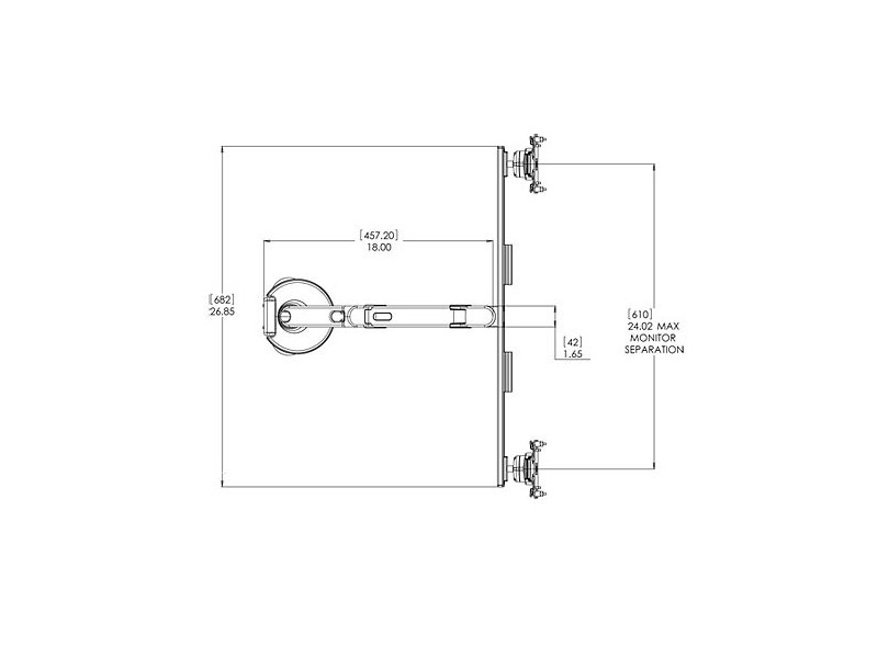 Humanscale M8 Dual Monitor Tischhalterung (Durchschraub) Crossbar Alu/weiß Maße