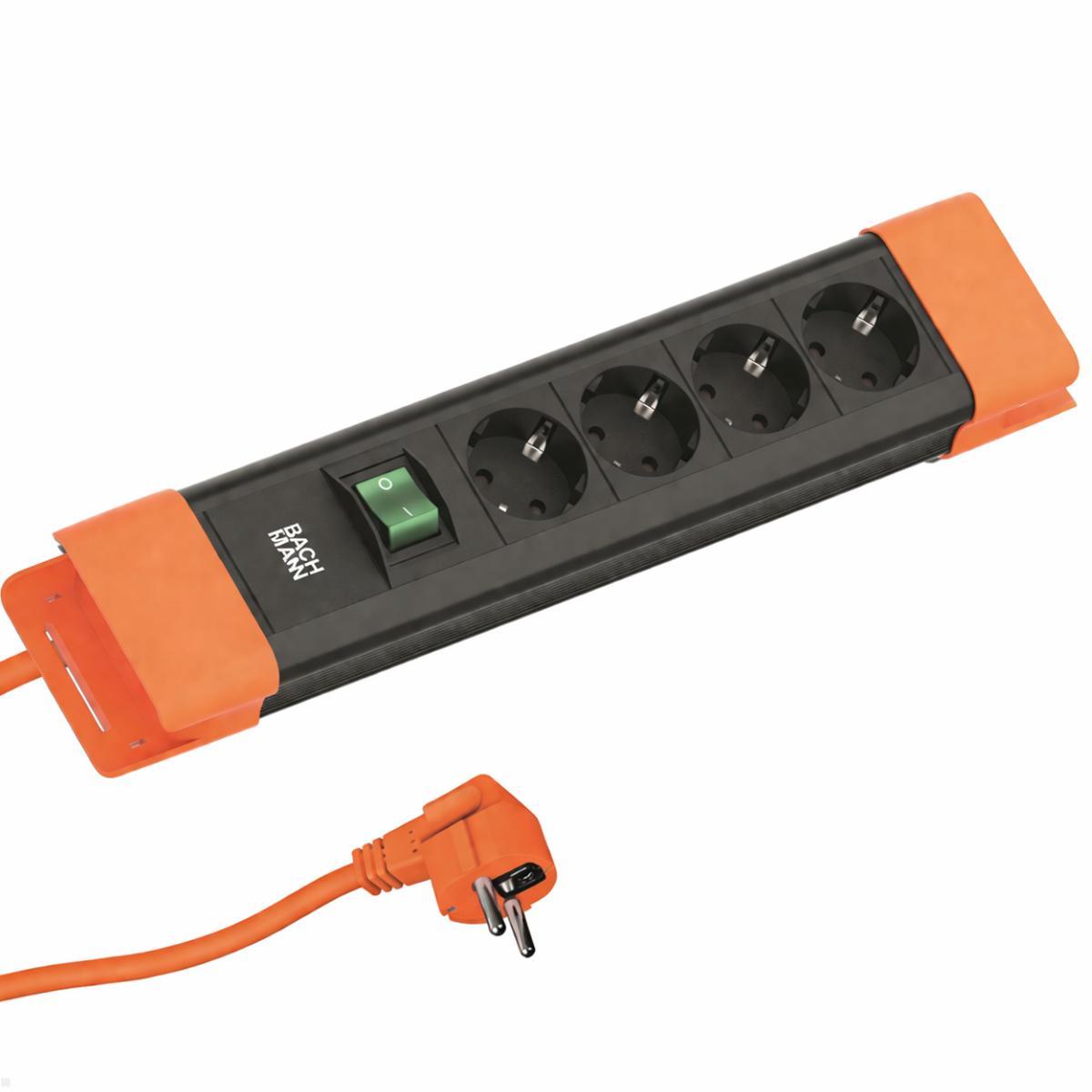 Bachmann CONNECTUS 4x Steckdose, 1x Schalter, 2m Zuleitung, schwarz/orange (BM005919)