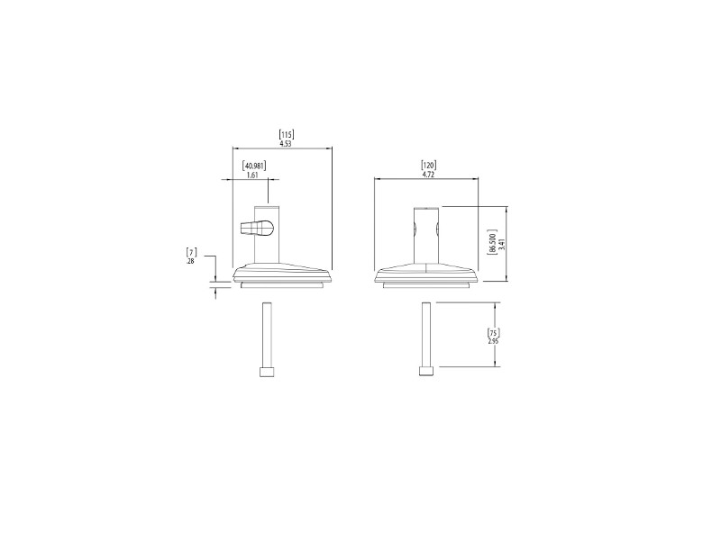 Humanscale M2 Lite Durchschraubbefestigung Maße M2BSES