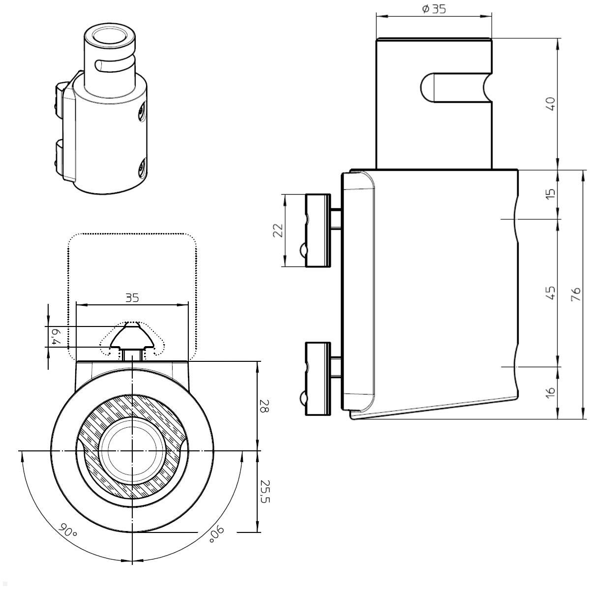 Novus Clu Plus Zubehör TFC-Adapter für gerade Profile (899+0099+001), silber, Maße