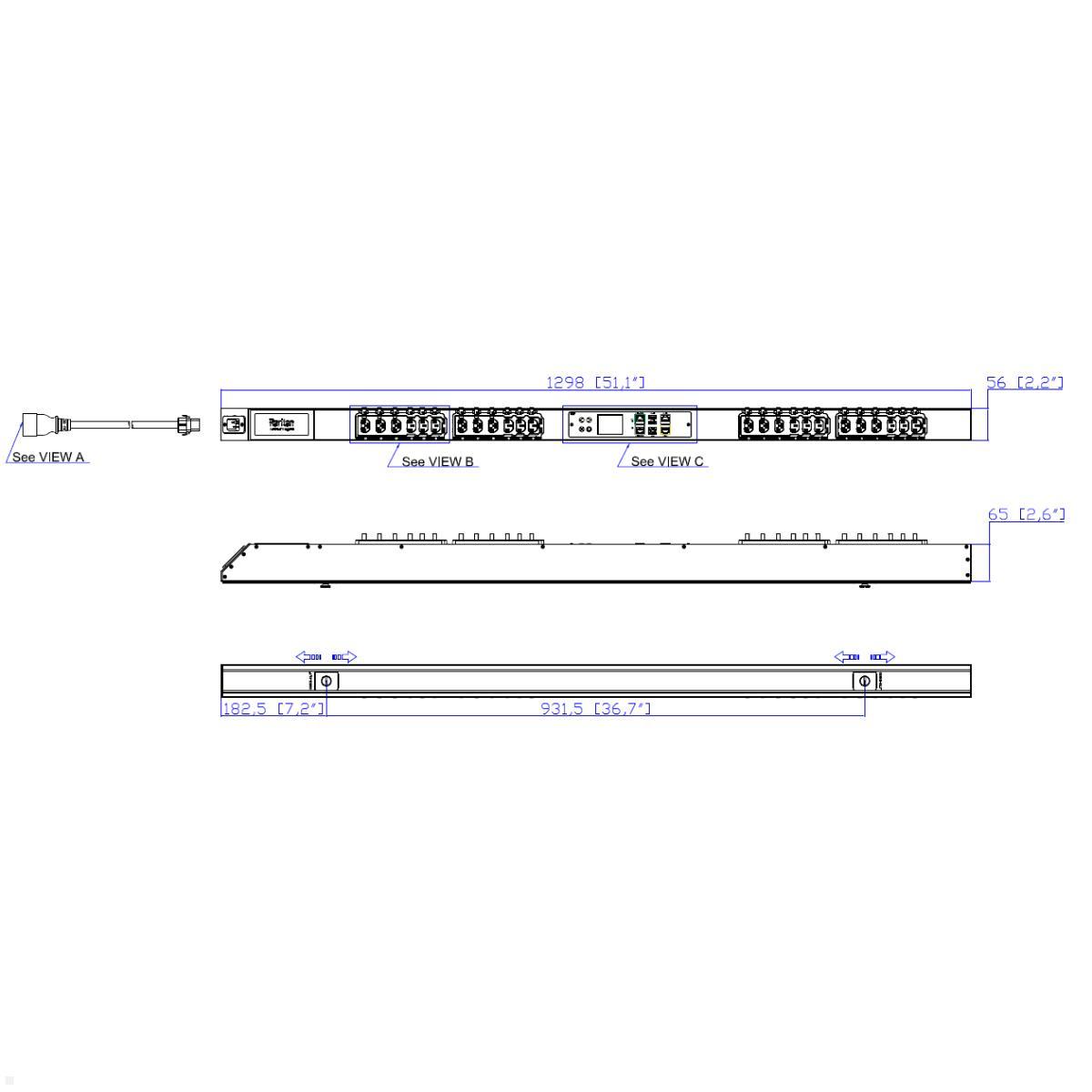 Legrand Raritan iX Rack-PDU 0U mit 12xC13 / 12xCx, 1-phasig 100-240V 16A, Input Metered/Switched (PX4-23A8C-C8E7A0), PDU 100-240V 16A