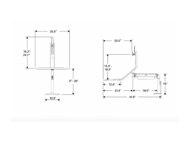 Humanscale QuickStand Lite QSLSHG Sitz-Steh-Halterung Maße