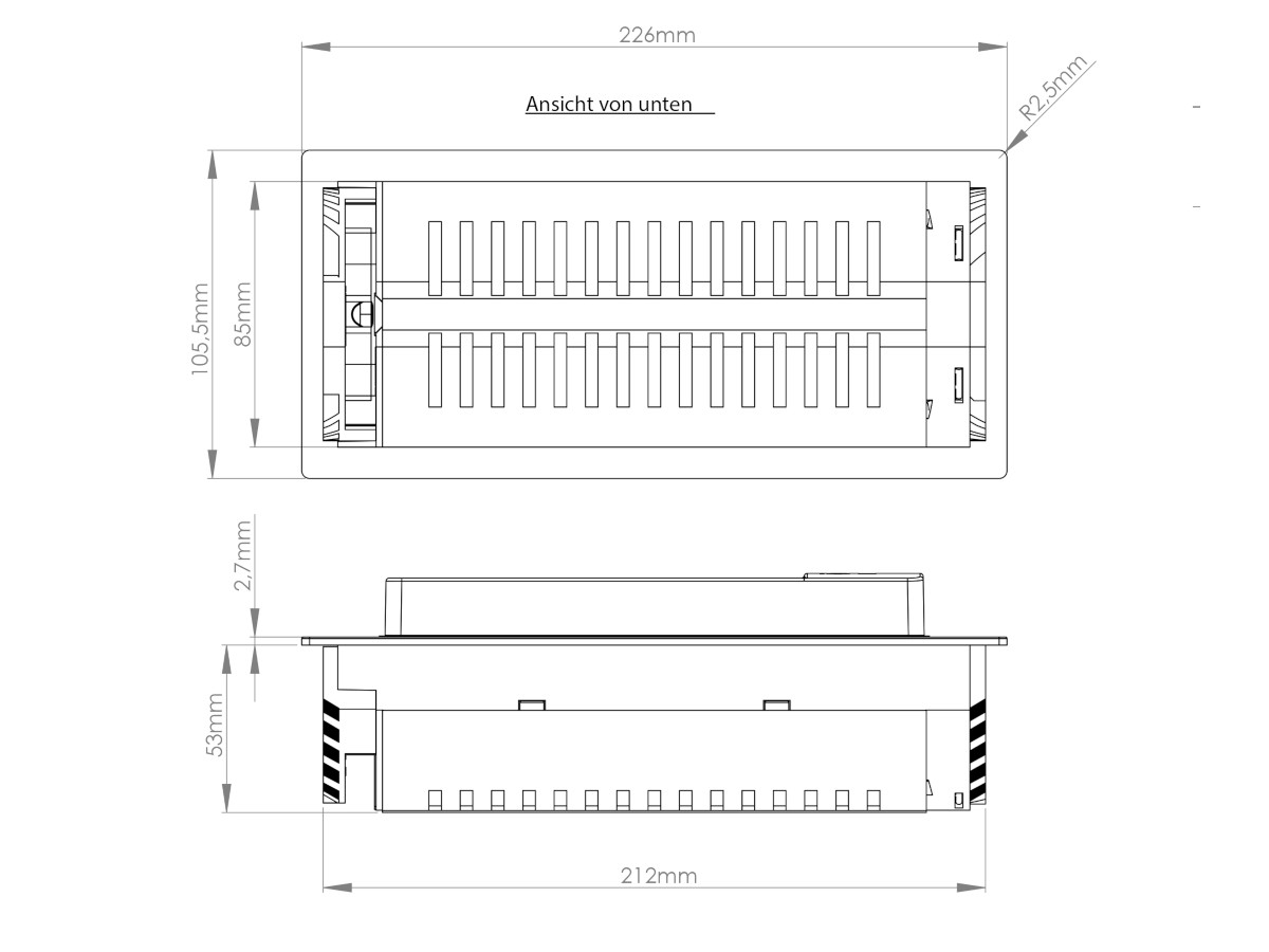 EVOLine BackFlip Cuisine 2x Steckdose, 1x USB Charger Maße EVOLine BackFlip Cuisine 2x Steckdose, 1x USB Charger Maße