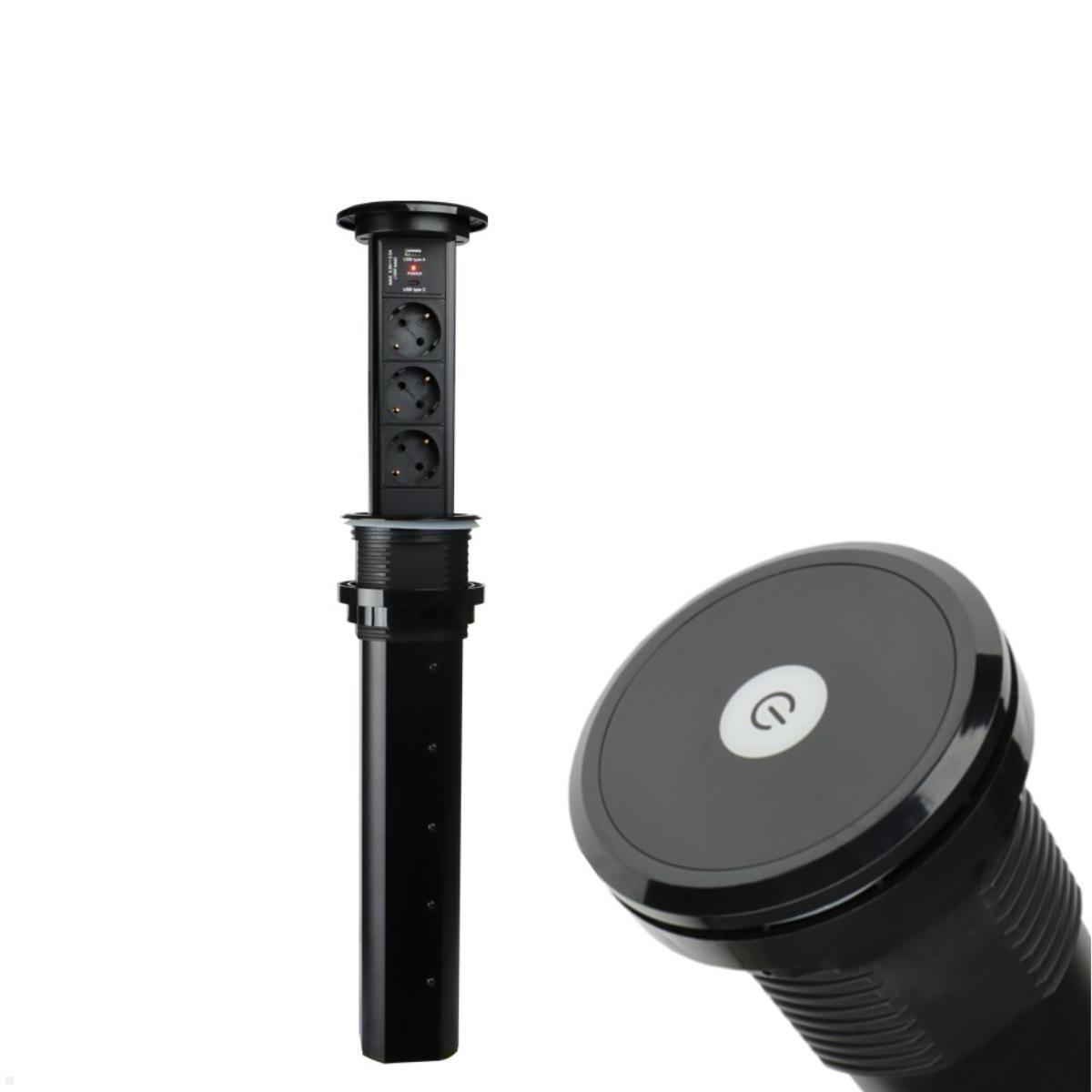 TecLines TVS007B versenkbare 3-fach Steckdosenleiste mit USB-Charger A/C, schwarz TecLines TVS007B versenkbare 3-fach Steckdosenleiste mit USB-Charger A/C, schwarz