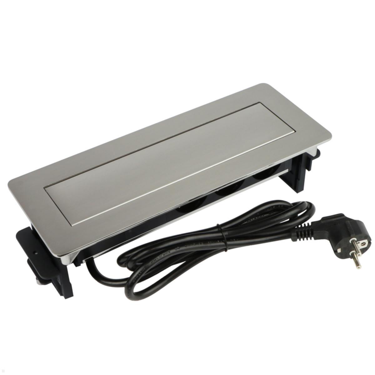 TecLines TES021E 3-fach Einbausteckdose mit USB A+C, Edelstahl, 39 mm Einbauhöhe