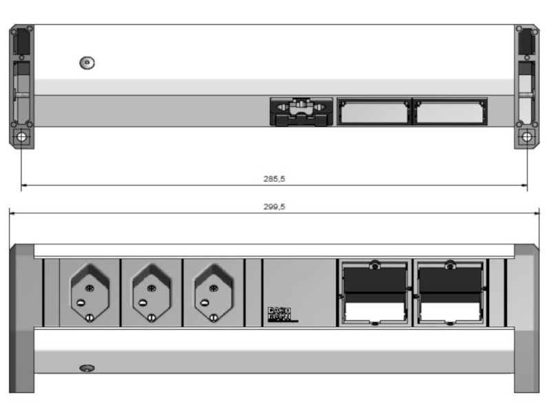 Bachmann DESK 1 3x Steckdose CH, 2x Custom Modul (902.009) Zeichnung Bachmann DESK 1 3x Steckdose CH, 2x Custom Modul (902.009) Zeichnung