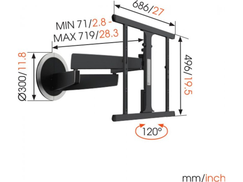 Vogels MotionMount NEXT 7355 elektrische schwenkbare TV Wandhalterung Maße Vogels MotionMount NEXT 7355 elektrische schwenkbare TV Wandhalterung Maße