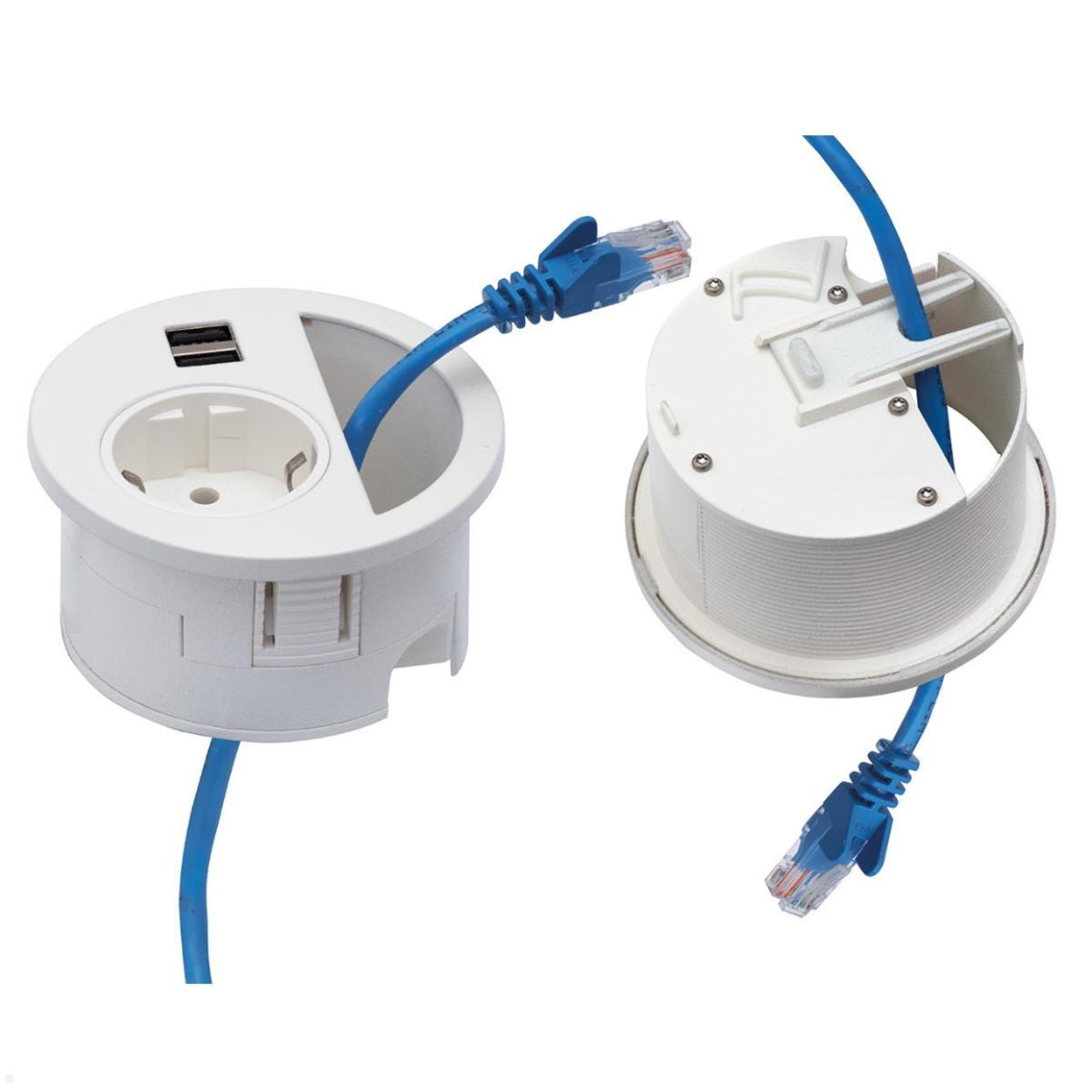 Einbausteckdose EVOline Circle80, 2x USB AC, CAT6A, weiß