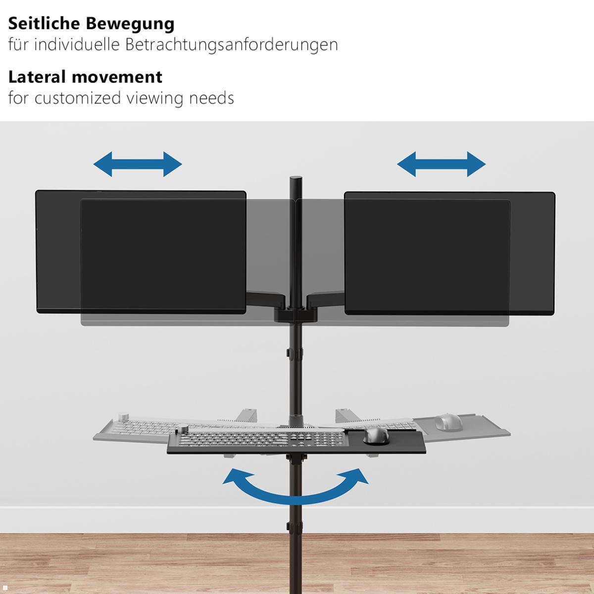 MonLines MBS020B dual Monitor Bodenstandfuß anschraubbar mit Tastaturhalterung, voll beweglich