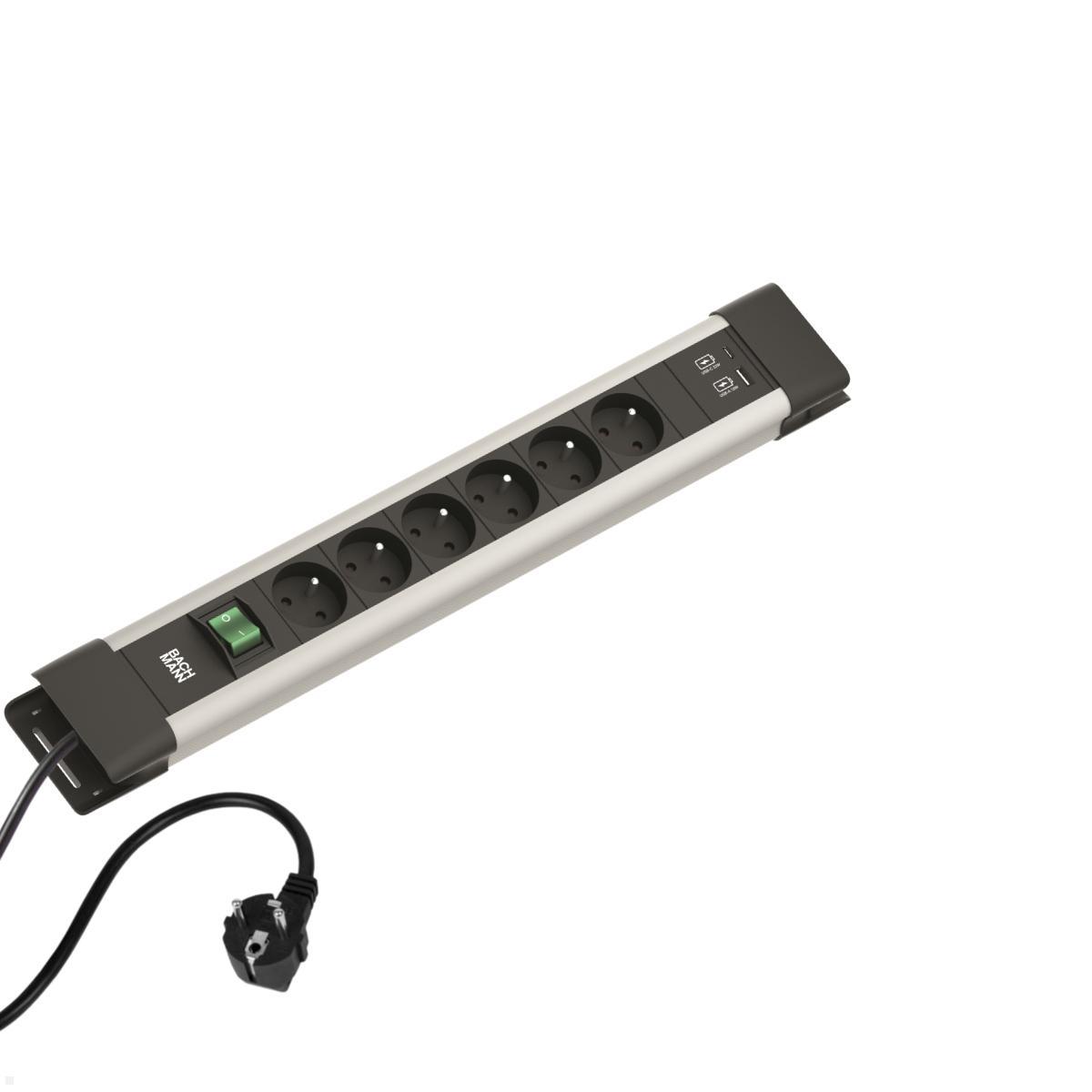 Bachmann CONNECTUS 6x UTE Steckdose, 1x USB A/C, 1x Schalter, grau (BM005939) Bachmann CONNECTUS 6x UTE Steckdose, 1x USB A/C, 1x Schalter, grau (BM005939)