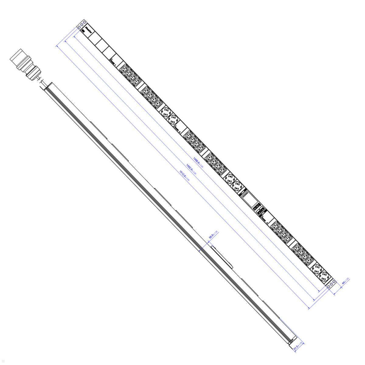 Bachmann BN ESSENTIAL Metered - 16/5p Rack PDU mit 24xC13, 6xCEE7/3 & Display (BM0024224), Zeichnung