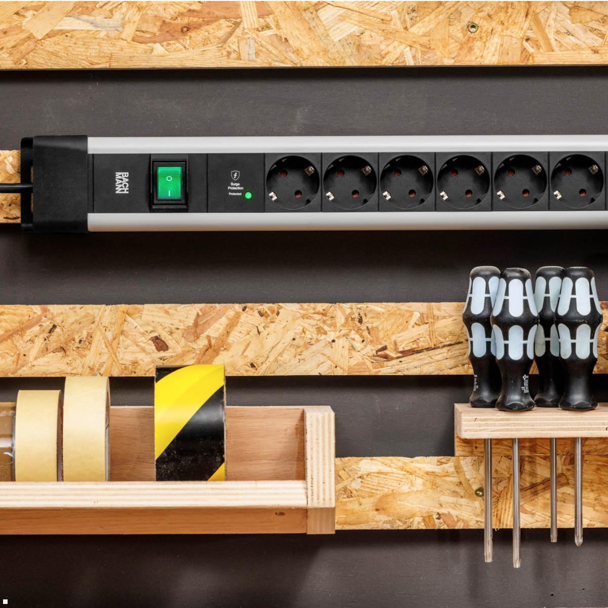 Bachmann CONNECTUS 4x Steckdose, 1x Schalter, 2m Zuleitung (BM005906), Werkstatt Anwendung