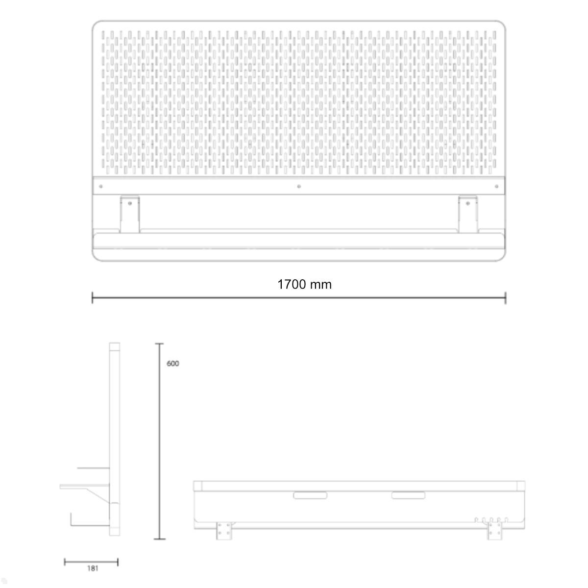 APTO Adaptboard Schreibtisch Rückwand / Trennwand 1700mm, schwarz Maße