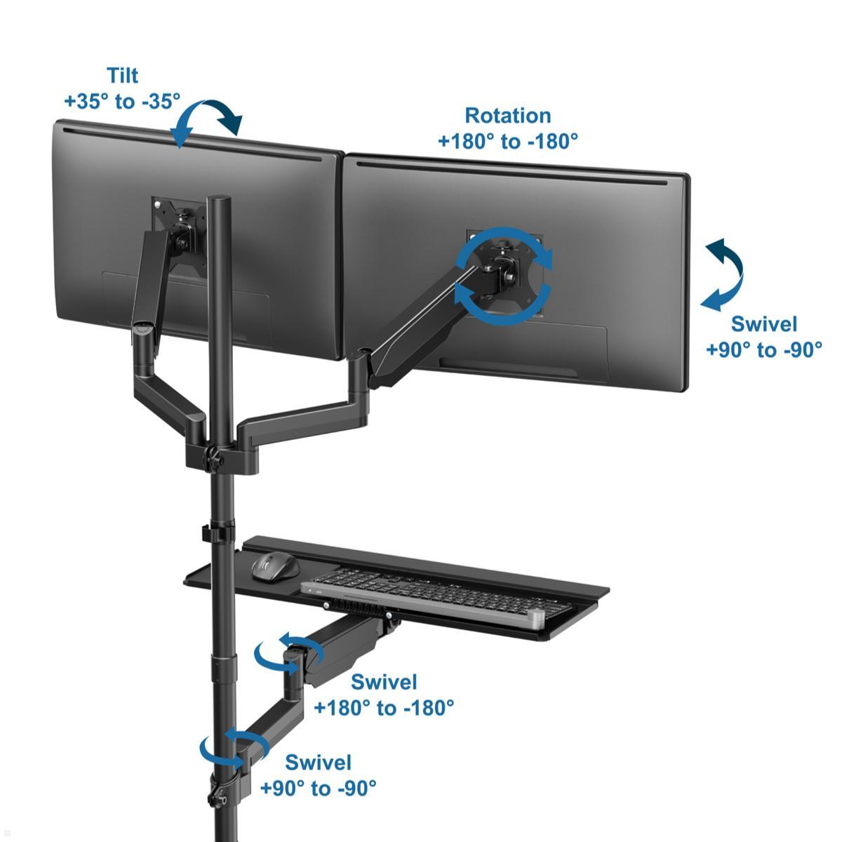 MonLines MBS020B dual Monitor Bodenstandfuß anschraubbar mit Tastaturhalterung, schwenkbar