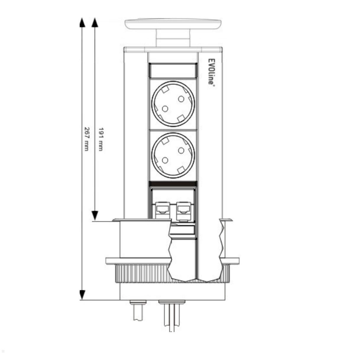EVOline Port Data zweifache versenkbare Steckdose 2x CAT6, silber, Maße