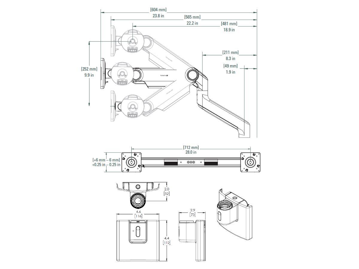Humanscale M8.1 Dual Monitor Wandhalterung gerade schwarz (M81HMBE2B) Technische Zeichnung Humanscale M8.1 Dual Monitor Wandhalterung gerade schwarz (M81HMBE2B) Technische Zeichnung
