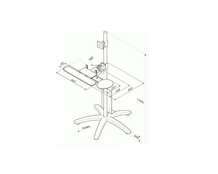 MonLines MBS010 Monitor Rollständer mit PC Halterung, Höhe 1800mm Maße