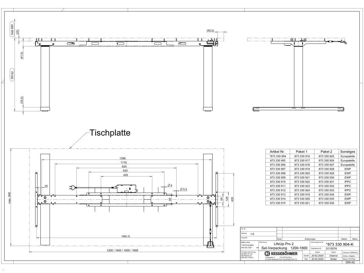 TST-1601W Steh Sitz Schreibtisch 1600x800 mm weiß
